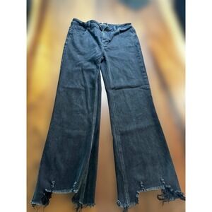 RISE Los Angeles‎ Black Wide Leg Cropped Jeans Ripped Frayed Hem Womens
